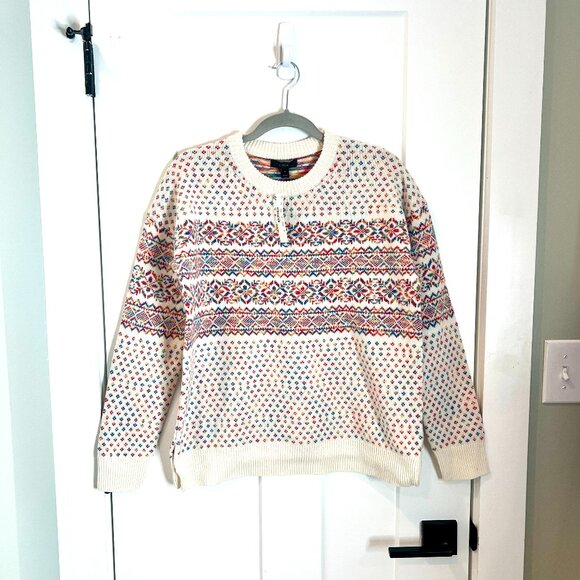 J. Crew Rainbow Fair Isle 100% Wool Crew Neck Chunky Long Sleeve Sweater S NWT - Picture 2 of 7
